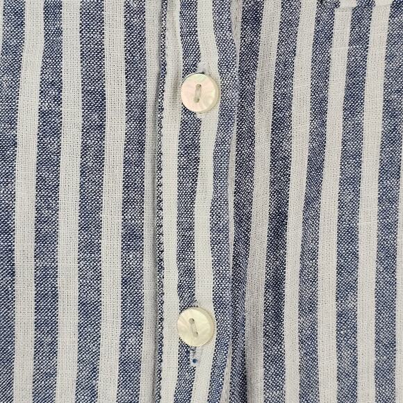 Orvis Linen Shirt Large Womens Striped Blue White Button Up Boxy Boho Lagenlook - Picture 5 of 16